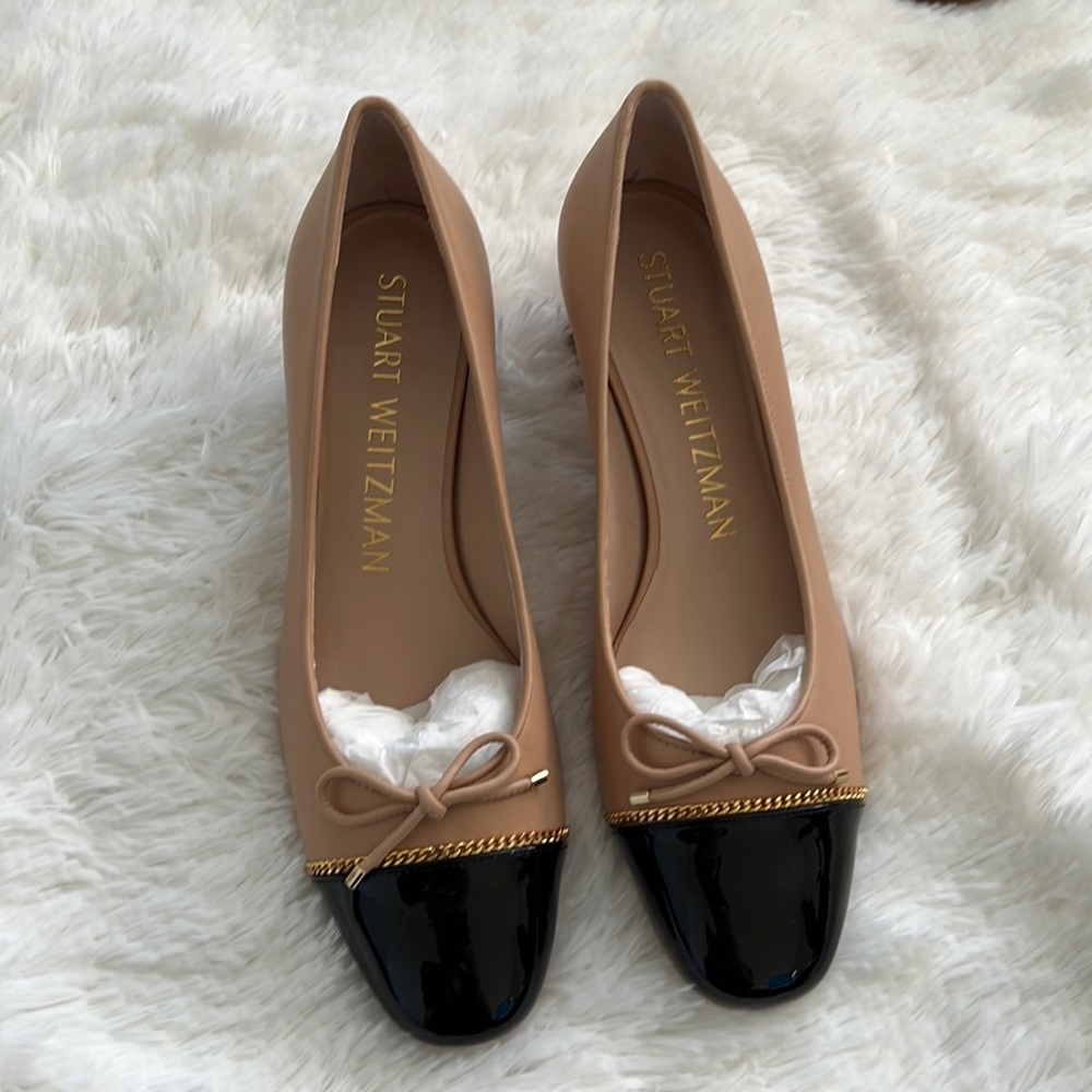 MWT！Staurt Weitzman Gabby 45 Chain Link Nude with patent Black